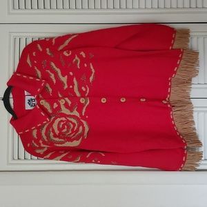Like new! Vintage Storybook Knit desert rose design tassel & beaded sweater
